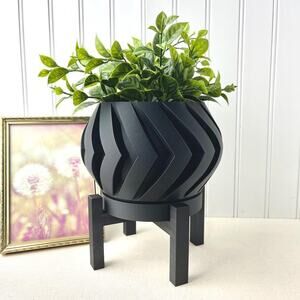 Geometric Indoor Planter Pot, Manse Planter Pot, Swirl Chevron Design